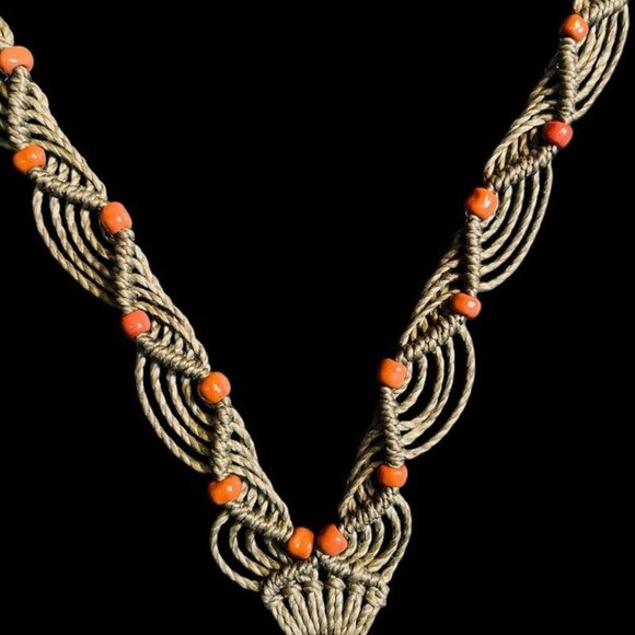 Boho Macrame Necklace Natural Stone Pendant Handmade Earthy Festival Jewelry - Picture 3 of 9